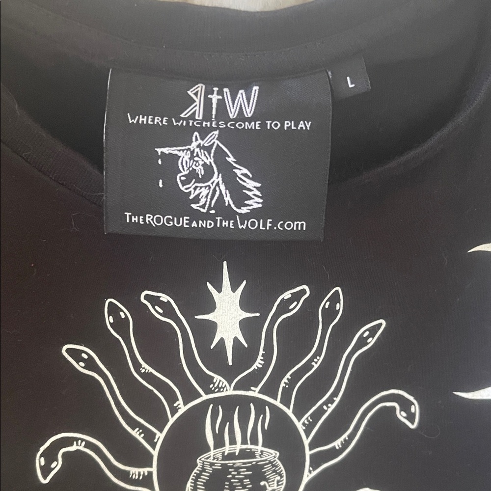 Black Cold Shoulder Top with White Graphic - Picture 3 of 5